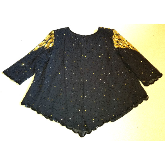Womens Top-ROAMAN'S-'Black/Bronze' beaded silky holiday formal whimsigoth-24W - Picture 7 of 8